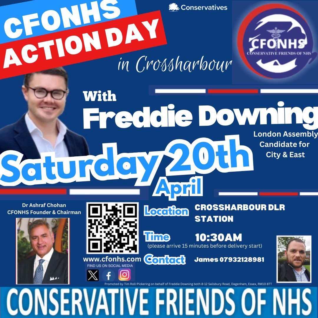 @DrAshrafChohan, chairman invites you to join the team as we support the campaign to elect our fantastic candidate @FreddieDowning_ for #CityandEast on Thursday 2nd May Details ⬇️ 8 years of Sadiq Khan is 8 years too many. Only @Councillorsuzie can be the change London needs