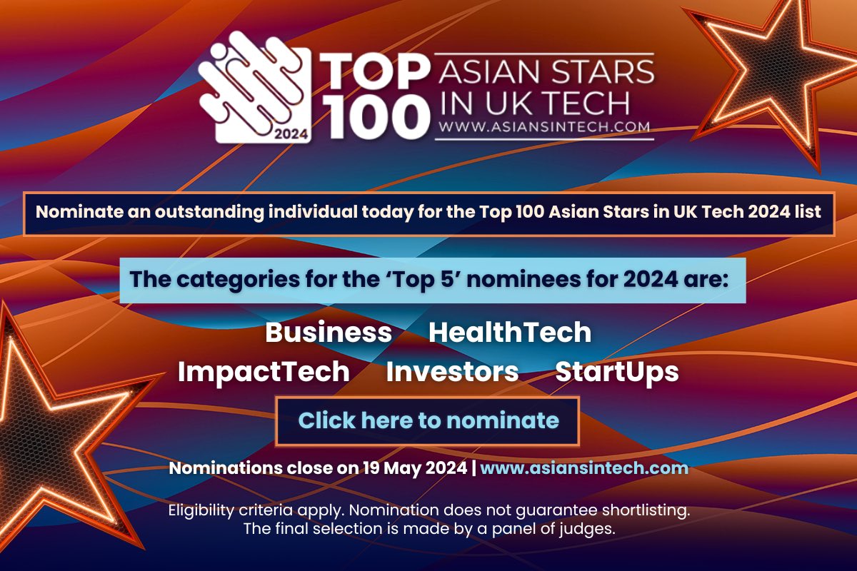 🚀 START NOMINATING 🌟 for the Top 100 Asian Stars in UK Tech 2024! Celebrate diversity & innovation in #HealthTech & #ImpactTech. Nominations close May 19. Don’t miss out! Click to nominate 👉 bit.ly/4d2sGlM
 #TechInnovation #DiversityInTech #AsiansinTech10 #AsianStars