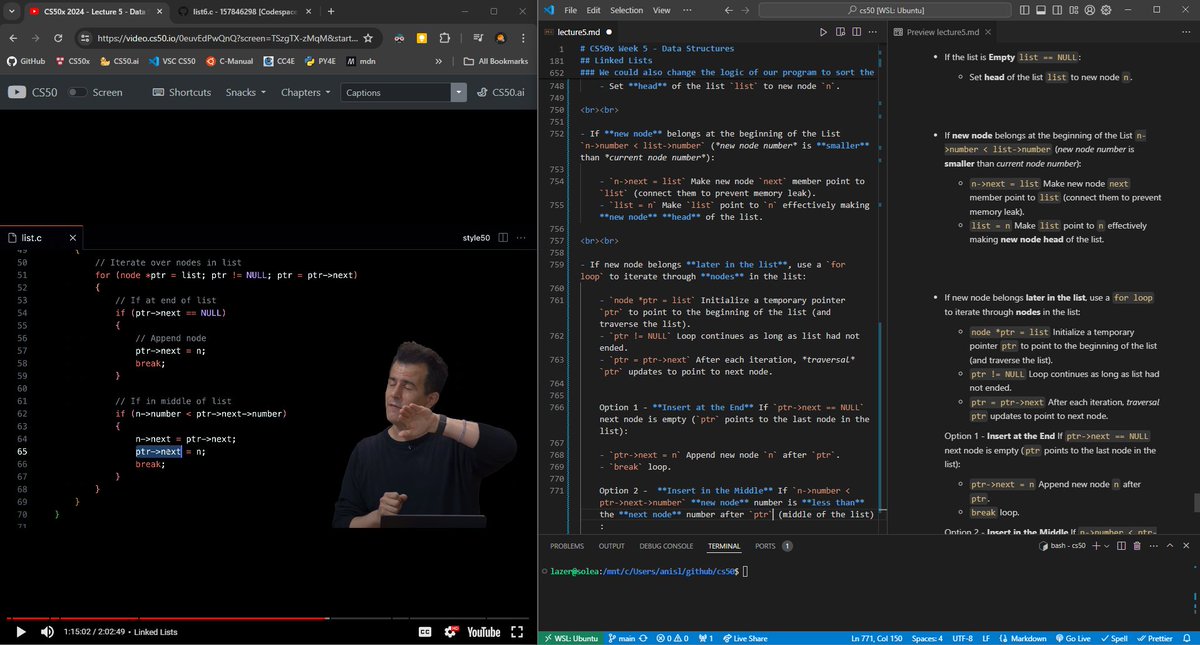#100DaysOfCode

Day 61 - #CS50 Week5 #DataStructures

Lecture 5, on systems programming and data structure design in #C.   

Finished Linked lists section of the lecture and my brain is fried. Not looking forward to the problem set..

Next is trees, hash tables and tries.