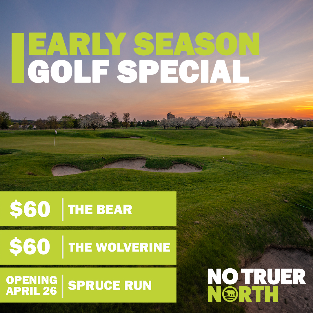 The Bear is now officially open! 🎉 Golf on The Bear now through April 25 for only $60. Spruce Run opens on Friday, April 26. Book your tee time: bit.ly/43ebTWU