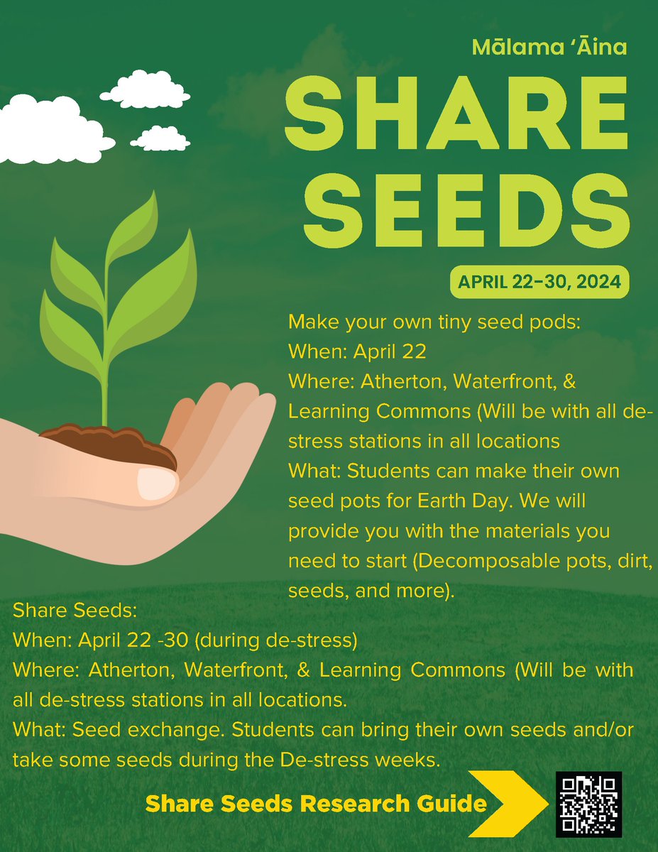 Make your own tiny seed pods for Earth Day on Monday, April 22 at all Libraries and Learning Commons locations and exchange seeds all week from April 22-30.