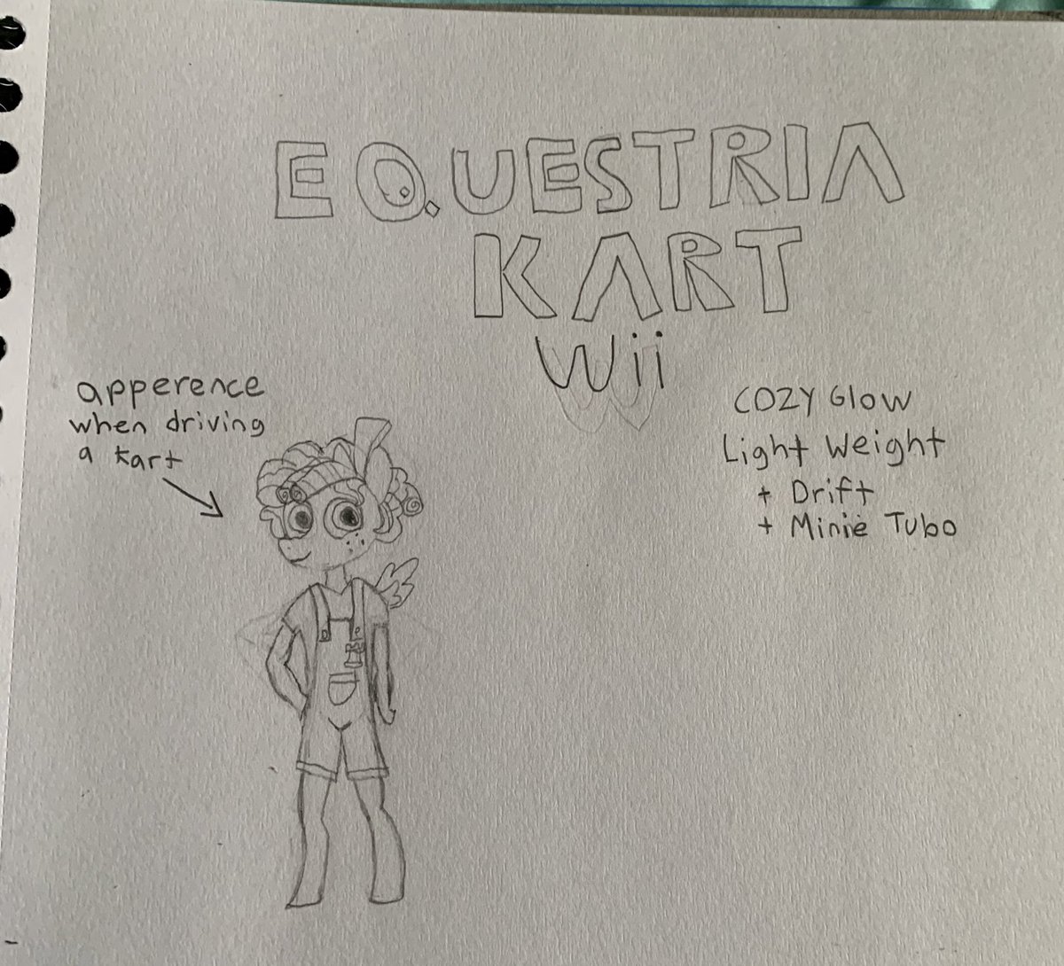 Ok I did it the arm look shit and I was to lazy to draw hands (I don’t even know if I wanna give them hands anymore) but I did it anthro cozy glow for Equestriakart Wii I’ll draw her bike appearance later (I’ll probably redraw the whole thing at some point)