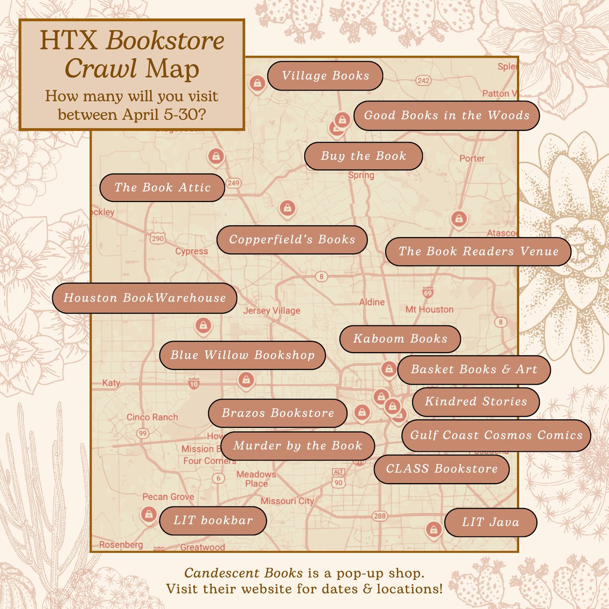 BlueWillowBooks's tweet photo. ✨The first-ever #Houston Bookstore Crawl is happening now!✨
18 Houston-area indie bookshops invite you to visit us this month—not only on #IndieBookstoreDay, but all April! 🥳
Visit our website for the details on #HTXBookCrawl24: https://t.co/F3Dj7bnnJB https://t.co/vIQeT7UxOL