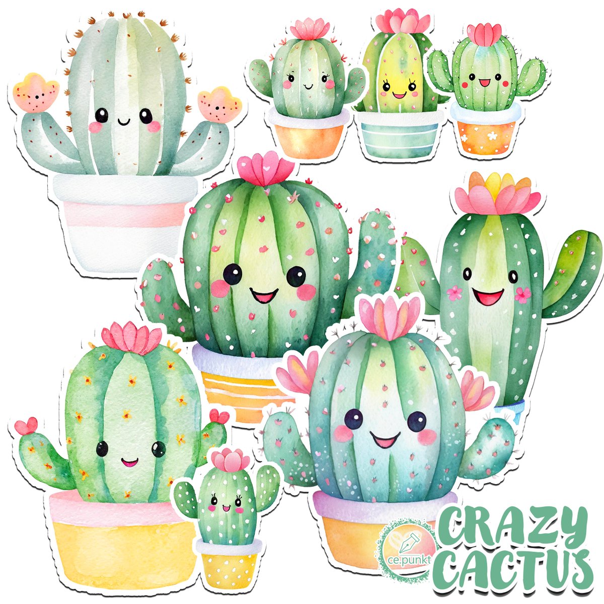 Crazy #Cactus - #Sticker Bundle (9 Stk. PNG - 1024x1024px) etsy.me/3w19rs4 via @Etsy