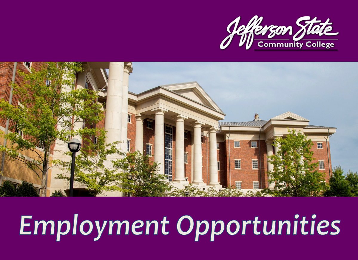 Jefferson State is #hiring several full-time positions! Go to schooljobs.com/careers/accs/j… for more information!

Full-Time Positions Available
- #WebsiteDeveloper
- #Grants Specialist
- #Security Guard
- Inventory/Shipping & Receiving Assistant

#Alabama #Careers #Jobs #JobSeekers