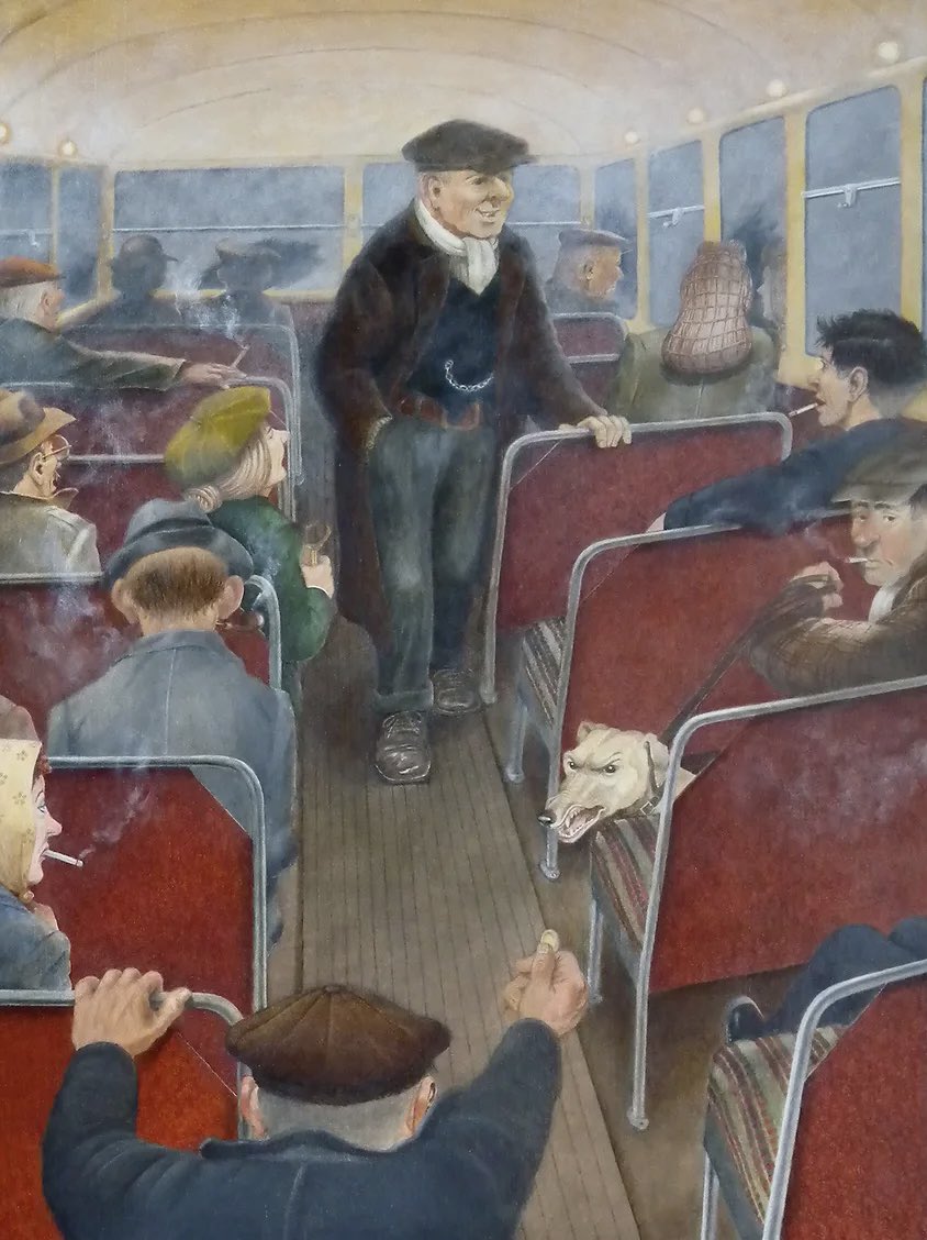 Top deck of the bus … a land where Febreze would have feared to tread 🚌🚬 💨 

Worktown Bus by David Livesey (b. 1930)