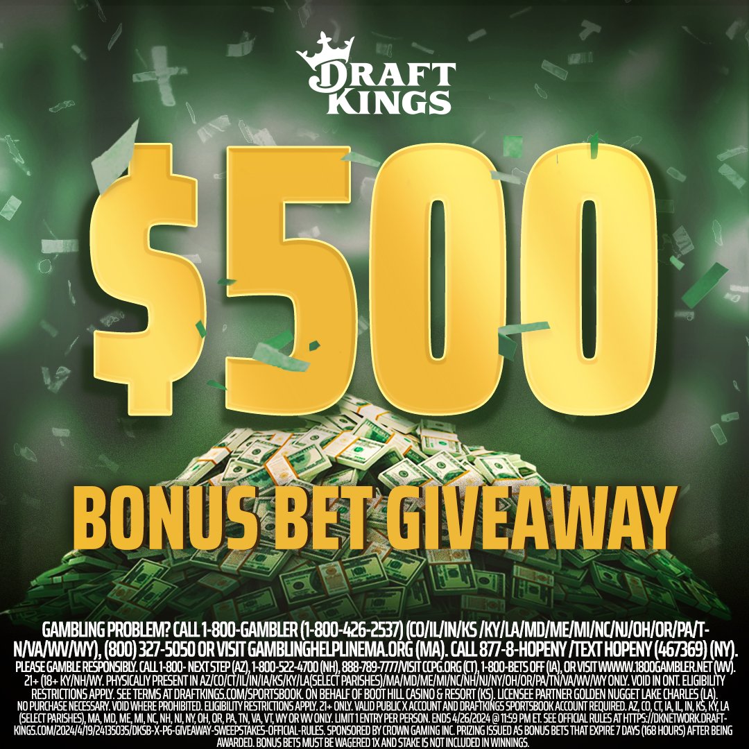 🚨 GIVEAWAY ALERT 🚨

We're giving SIX followers a $500 Bonus Bet. To enter, simply: 

1) Follow <a href="/DKSportsbook/">DraftKings Sportsbook 👻</a>
2) Follow <a href="/Pick6/">Pick6</a>
3) Like this tweet

6 WINNERS | $500 Bonus Bet | Rules: dknetwork.draftkings.com/2024/4/19/2413…