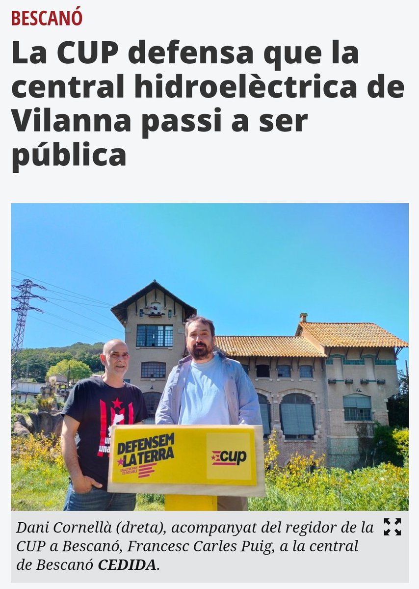 CUPBescano's tweet photo. 📢 DES DE LA CUP DEFENSEM QUE LA CENTRAL HIDROELÈCTRICA DE VILANNA PASSI A SER PÚBLICA
👉Notícia: https://t.co/w2N1ynSr4s https://t.co/oir0QfxgXm