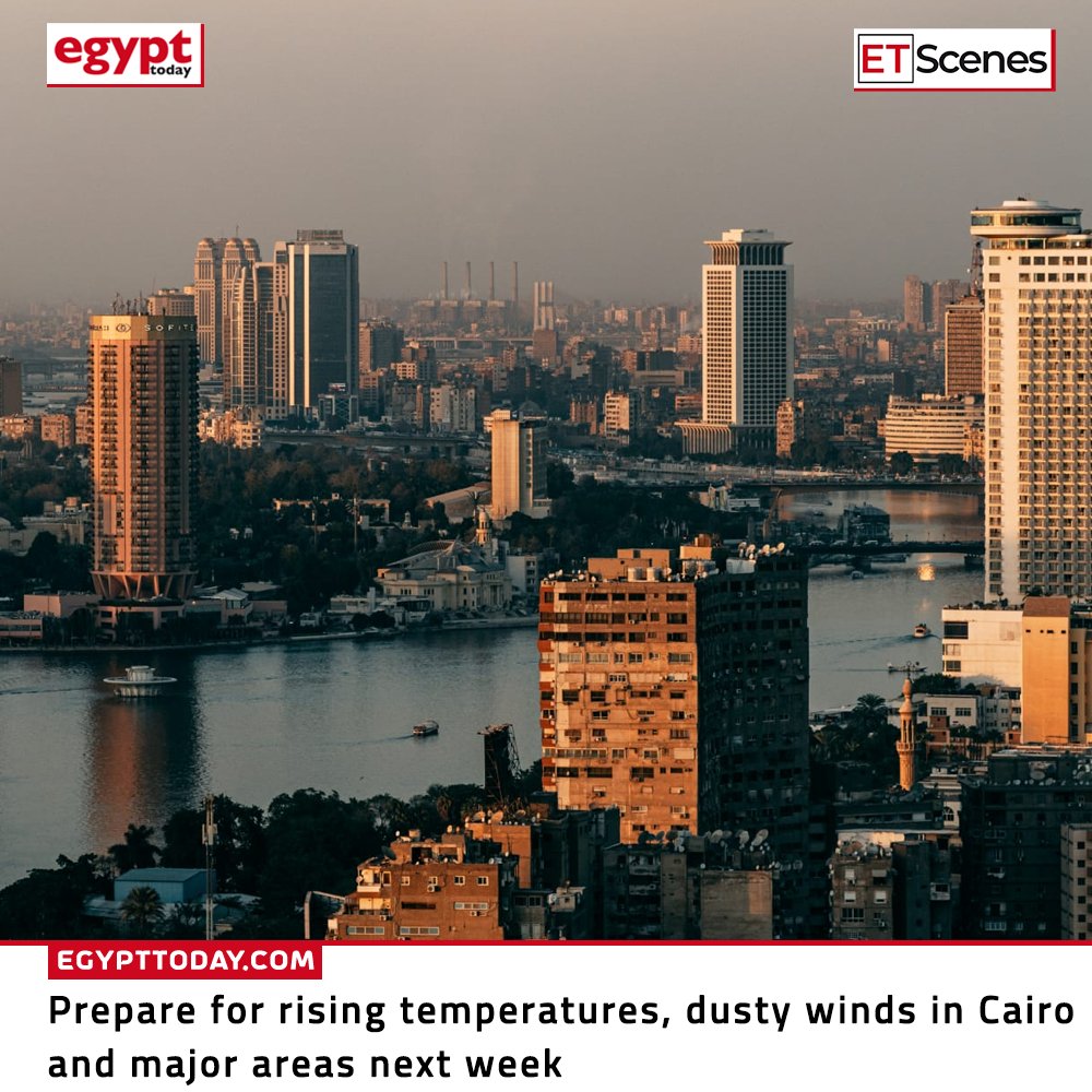 Starting from Tuesday, it's time to grab your cap and opt for a cotton t-shirt as temperatures are set to increase across Egypt, including the capital city of Cairo. Details: egypttoday.com/Article/1/1316… #Egypt #Summer | #مصر #الصيف #الطقس #الارصاد_الجوية #الارصاد #الحرارة