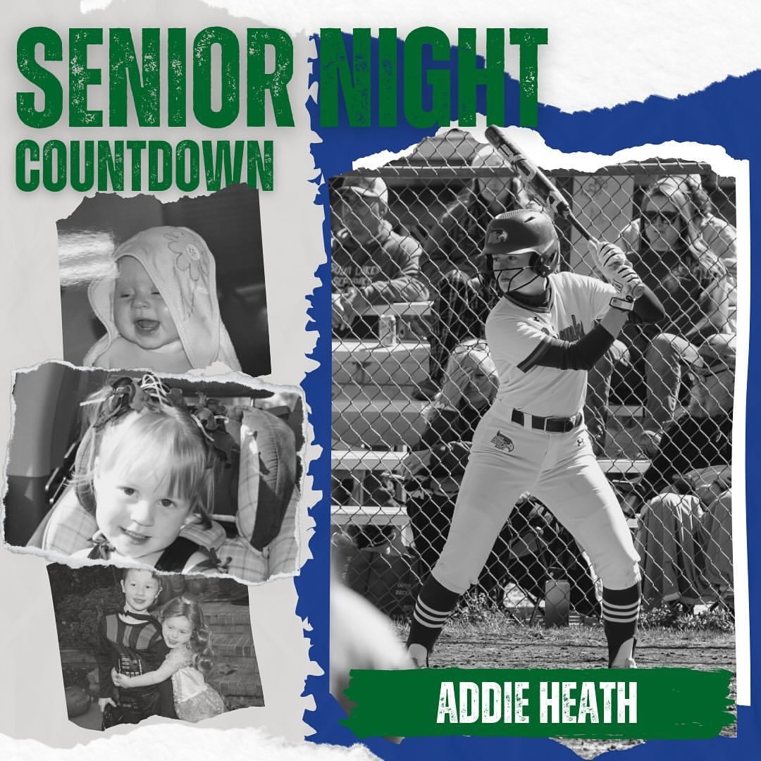 @SLHSVSOFTBALL Wraps up their senior countdown with Addie Heath! 🌟 Addie’s been on varsity for 4 years and playing softball for 9. Let’s rally behind Addie and our Softball seniors this Friday! 💚💙 Ceremony at 6, Game at 6:30.