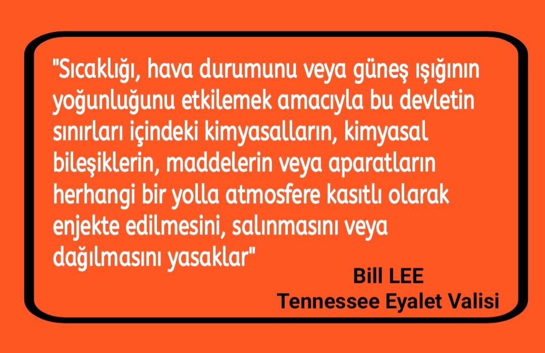 ŞİİR GİBİ KANUN... ABD Tennessee Eyalet Valisi Bill Lee, Tennessee Eyaleti üzerinde her türlü iklim mühendisliği ( #chemtrails ) operasyonunu yasaklayan yasayı imzaladı. Her ülkenin yapması gereken budur. İŞTE O KANUN MADDESİ ⬇️⬇️