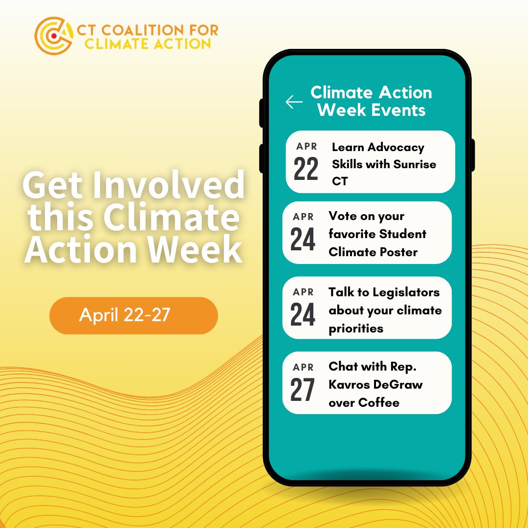 🌍 Climate Action Week is Here! 🌍 Join the CT Coalition for Climate Action for a week of positive change for our planet. Don't forget our special Social Media Day tomorrow to keep attention on key climate bills that could get a vote this week! #ClimateActionCT