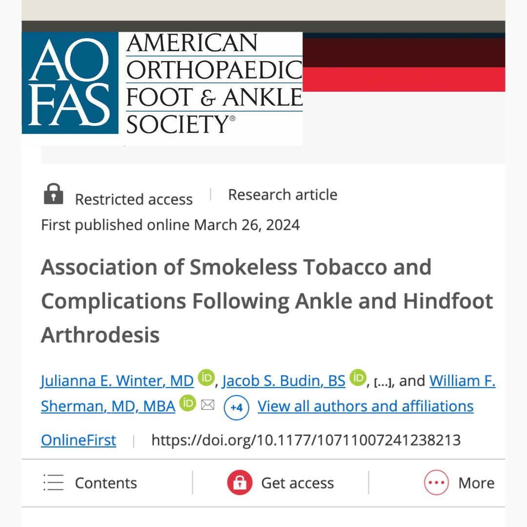Check out the latest study from Tulane Orthopaedics that looked at the association of smokeless tobacco and complications following ankle and hindfoot arthrodesis. bit.ly/43XUTWG