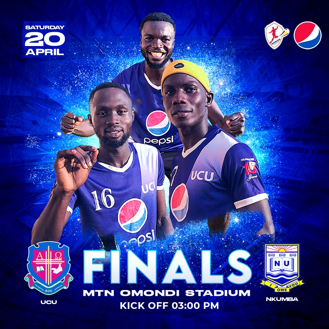 UNIVERSITY FOOTBALL LEAGUE Finals are tomorrow ✓ @UCUniversity Vs @NkumbaUni ✓ Thanks @PepsiUganda for the sponsorship. #UCUsports Let's all be there to support our boys.