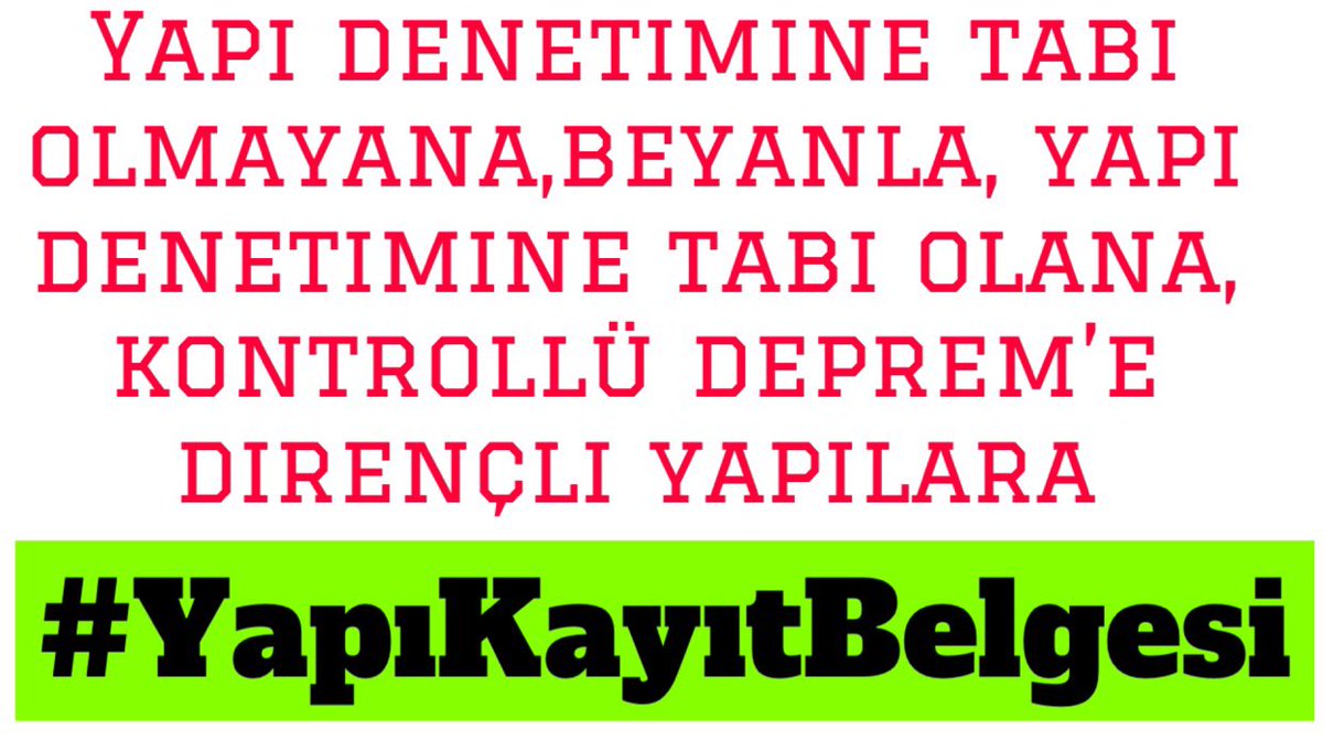 🔺Kayıtsız Yapı Stoğunun Kayıt Altına Alınması ve Vergilendirilmesi İçin,
🧩 Yapı denetimine tabi Olmayana BEYANLA, Yapı Denetimine tabi Olanlara KONTROLLÜ #deprem Dirençli Yapılara
#YapıKayıtBelgesi
 <a href="/RTErdogan/">Recep Tayyip Erdoğan</a>
<a href="/memetsimsek/">Mehmet Simsek</a>
<a href="/akaraismailoglu/">Adil Karaismailoğlu</a>
<a href="/csbgovtr/">T.C. Çevre, Şehircilik ve İklim Dğş. Bakanlığı</a>
Mehmet Şimşek
Ekrem İmamoğlu