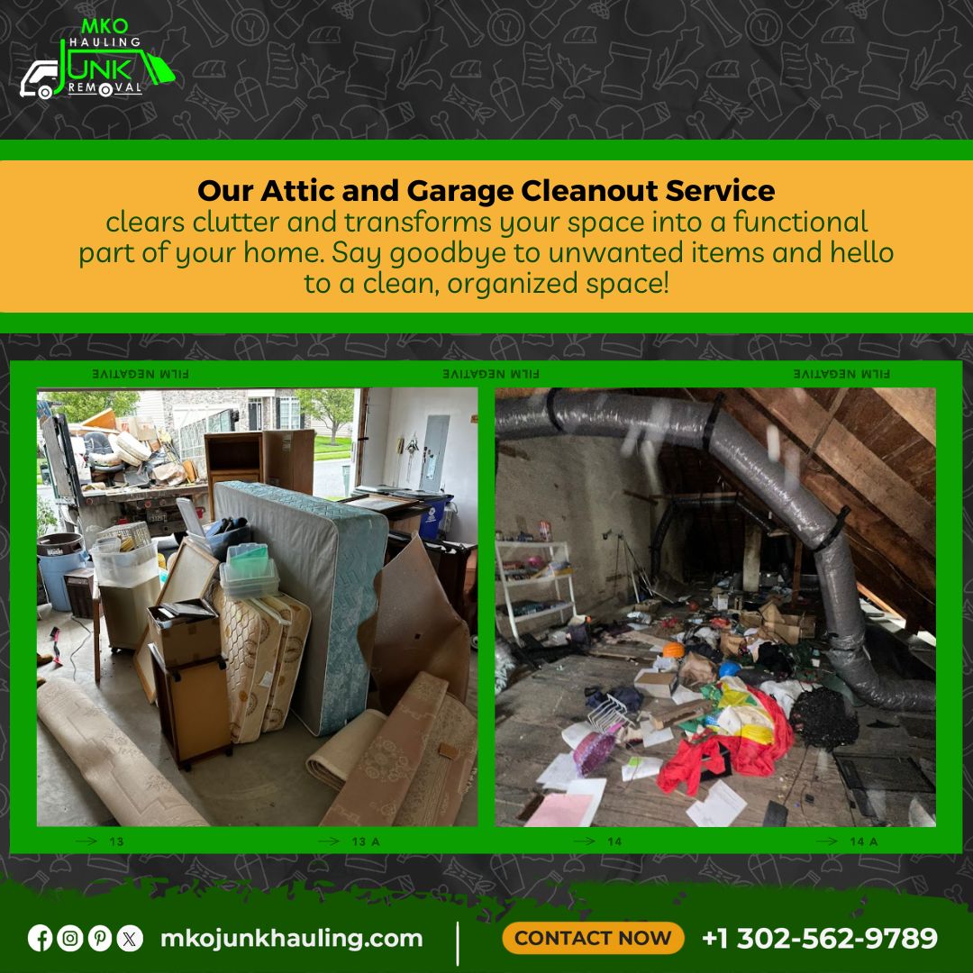 Our Attic and Garage Cleanout Service clears clutter and transforms your space into a functional part of your home.

Call us Now: +1 302-562-9789
#MKO #hauling #junkremoval #cleanout #service #functional #organized #space #home #attic #clean #garage #clutter #fridaywisdom