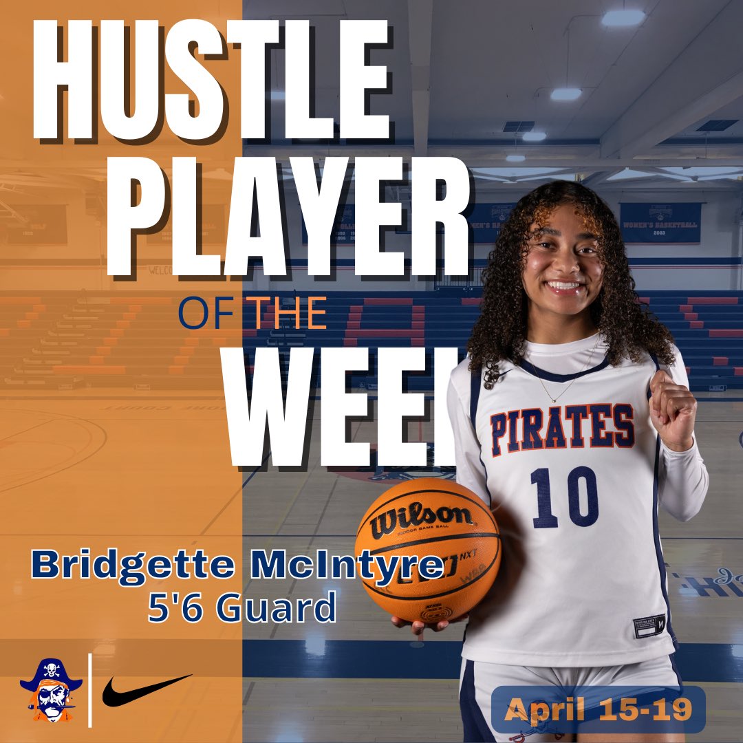 After a very competitive week with a lot of people in the race, our HPOW for the 13th time this year is sophomore guard, Bridgette McIntyre! She had high numbers in multiple categories but led in individual shooting (16) and steals (20). Yeaaa Gitty!! 🧡💙🏴‍☠️