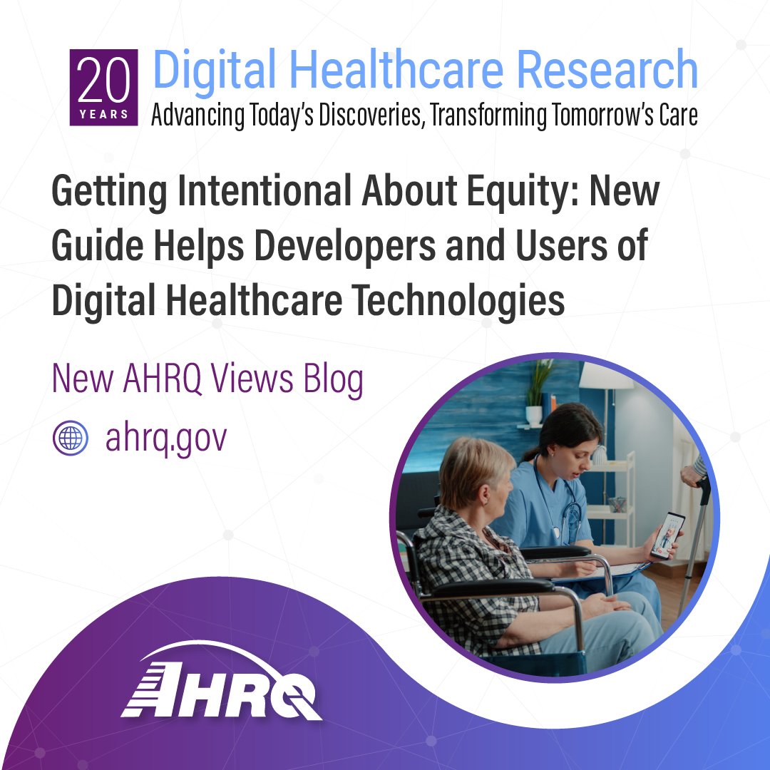 Discover #AHRQ's roadmap for digital #HealthEquity in this new blog post by experts from AHRQ and @NCQA. The Digital Healthcare Equity Framework provides actionable insights for deploying technologies to reduce disparities, learn more. ahrq.gov/news/blog/ahrq…