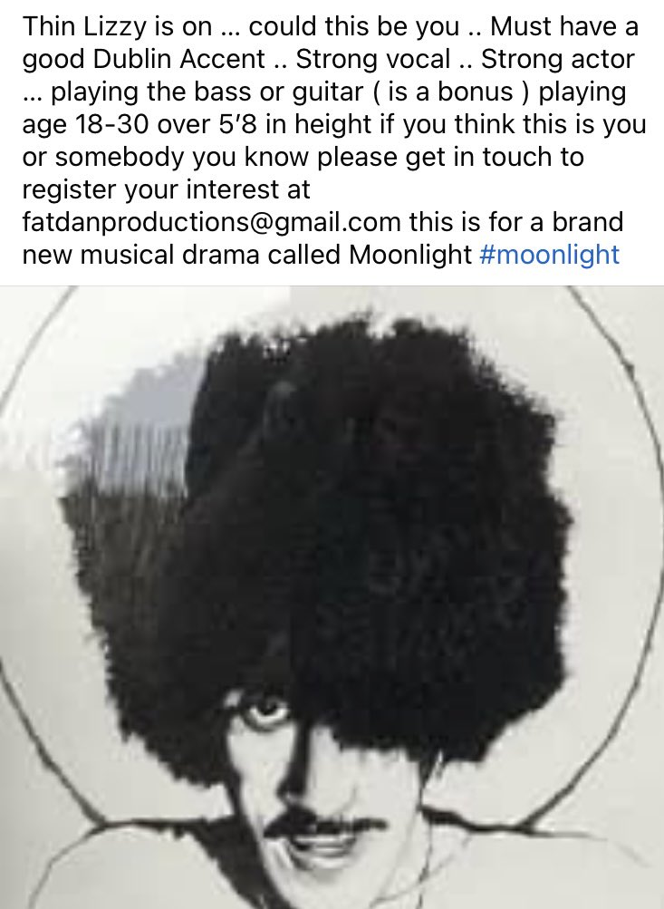 We are casting …. The search is on for Philip Lynott the front man of Thin Lizzy please see below