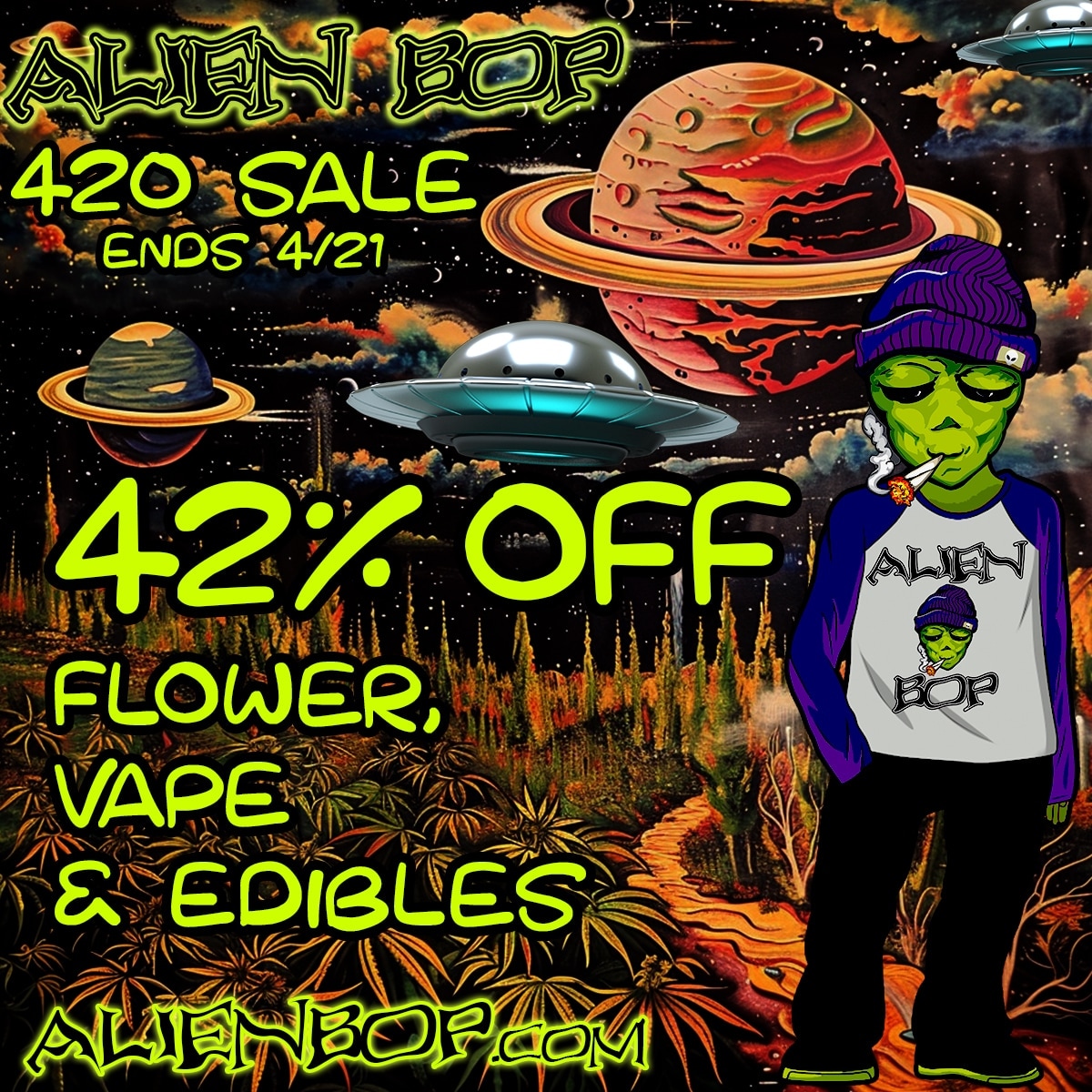 AlienBop's tweet photo. 42% OFF for #420 https://t.co/kBTshjNvp6 

#420friendly #420day #CannabisCommunity https://t.co/AzmYGw3aJm