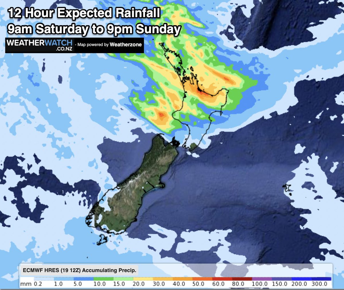 ☔️Expected Rainfall to 9pm Saturday... some localised downpours within this rain band could push totals higher - hence the northern rain watches in force by MetService. A 'watch' is not a warning... but it's a heads up that a 'warning' might possibly be issued soon/later.