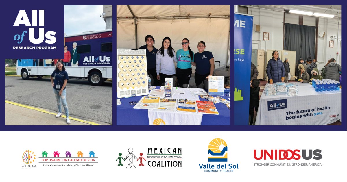 Hi friends! 👋🏽 @WeAreUnidosUS, and we’re excited to take over the @AllofUsResearch account! Along with our partners @LatAlzAlliance, @CoalicionMex, & @ValledelSolAZ, we're passionate about removing barriers for Latinos and elevating their voices. #JoinAllofUs #NMHM