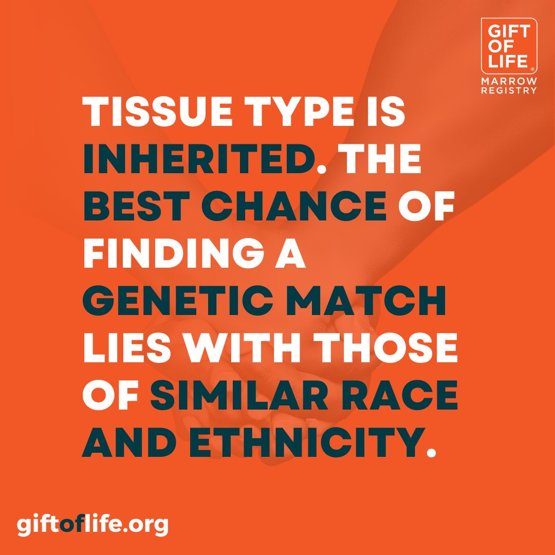 The donor matching process is based on inherited factors such as hair color and eye color meaning people with similar racial and ethnic backgrounds are more likely to find a match.👫

This is why it is important that we diversify the registry.

#Swab2Save #LiveSaver #GOLhero