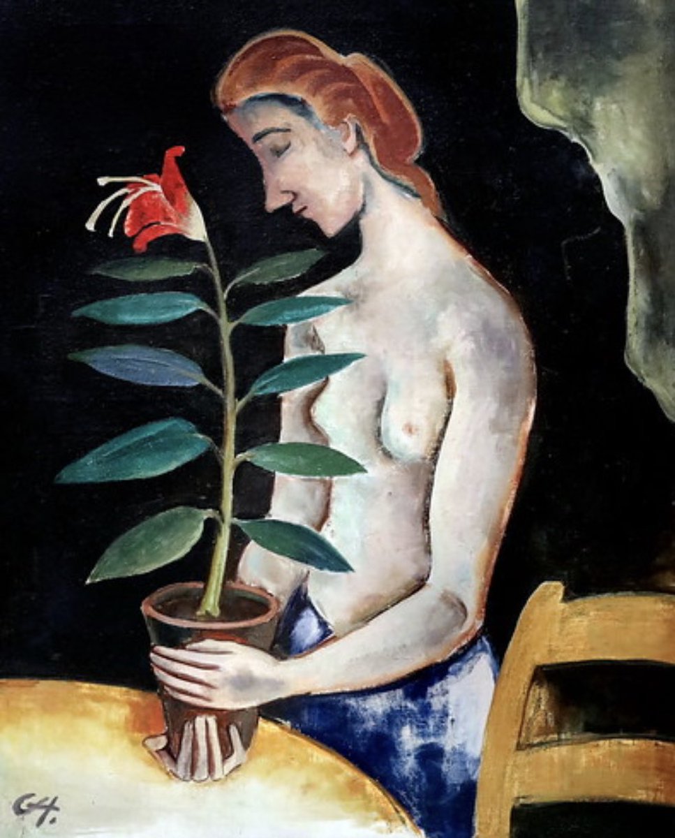 Karl Hofer (German Expressionist Artist, 1878-1955). Jeune fille à la fleur Mädchen mit Blume Girl with flower (1920). Munich Pinakothek der Moderne