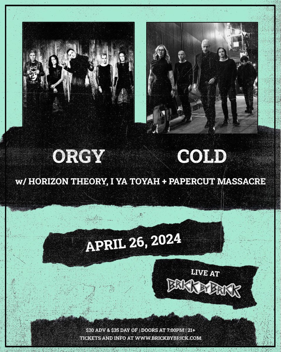 BrickbyBrickSD's tweet photo. Next Friday (04/26/24) at Brick - @orgyofficial and @cold with #HorizonTheory @iyatoyah and @PapercutMscre! Get tix at https://t.co/gD5oZz3ncP #LiveAtBxB #Orgy #Cold #ColdArmy @LindsayManfredi @carltonbost @iliayordanov @martonveress https://t.co/Fy8Srby9Sb