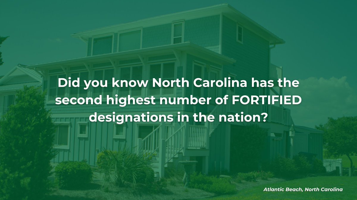North Carolina has invested heavily in making its coastal communities more resilient. Numerous incentives are available to North Carolina homeowners to build to #FORTIFIED. Learn more here: fortifiedhome.org/incentives-nor…. #NorthCarolina #NC