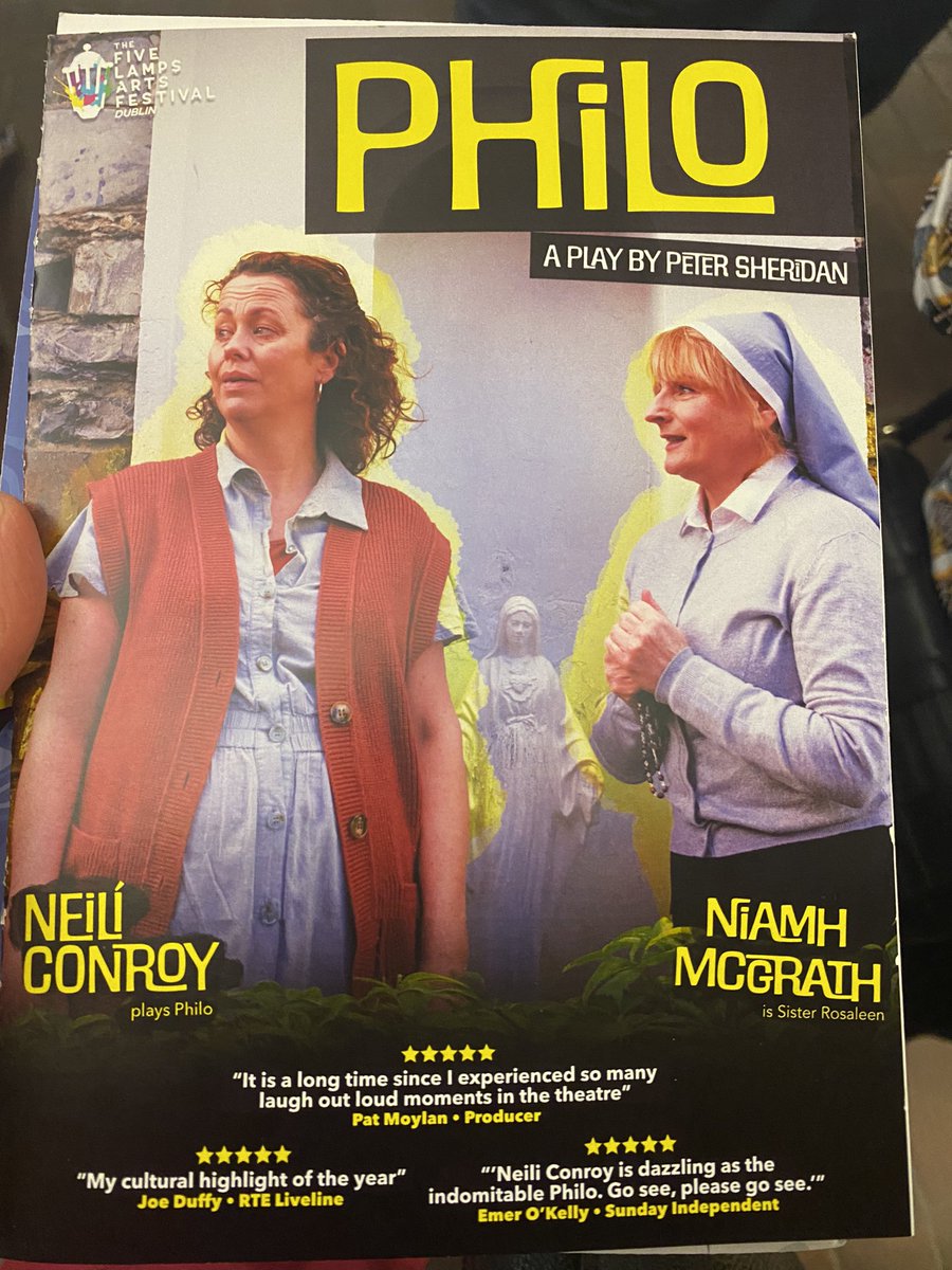 Brilliant to be at Peter Sheridan’s play wonderfully raw and uplifting play Philo. Huge 👏👏to Neilí Conroy and Niamh McGrath for super performances and huge credit to Roisín Lonergan and all at the Five Lamp Arts festival for great programme