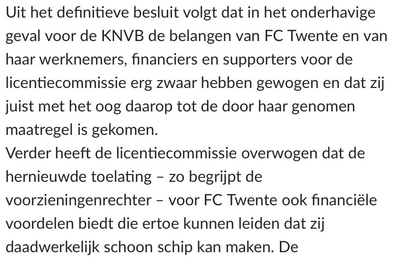 Ik wijs de licentie’cie van <a href="/knvb/">KNVB</a> graag op de overwegingen van de rechter destijds inzake fctwente. Erg benieuwd hoe deze belangen (0.a. Supporters, werknemers) nu inzake #vitesse zijn meegewogen. Ik heb er nog niets over gelezen..