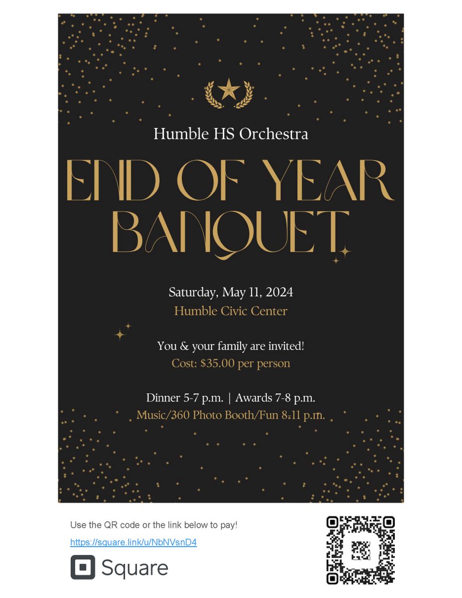 cLo5321's tweet photo. ATTENTION: Just your FRIENDLY REMINDER that tickets are on sale NOW for the @orchestra_HHS End-of-Year Banquet!🎉🪩 Feel free to use the QR code on this flyer! #HHSOrchestra #Classof2024 #boostermom https://t.co/INepOA28QK