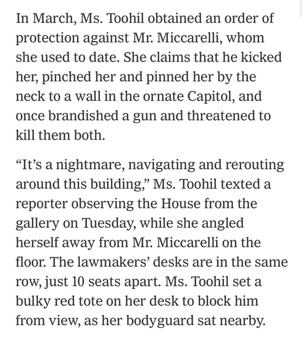 This from the caucus where a female member had to get a bodyguard because she was forced to work and vote alongside her abuser, despite having a protective order, for weeks.