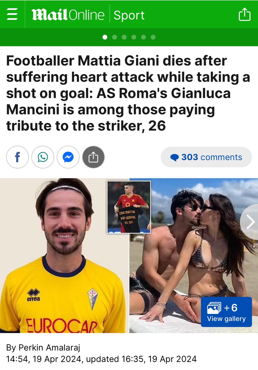 Footballer Mattia Giani, 26 dies after heart attack while shooting on goal dailymail.co.uk/sport/football…