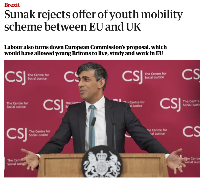 BOTH Sunak & Labour : 'We're 𝐁𝐀𝐍𝐆𝐈𝐍𝐆 𝐓𝐇𝐄 𝐃𝐎𝐎𝐑 𝐒𝐇𝐔𝐓 to make sure our young people can't study, live and work on the continent, the only young people in Europe not able to do that' So many opportunities to experience different cultures lost. Shame on BOTH of them