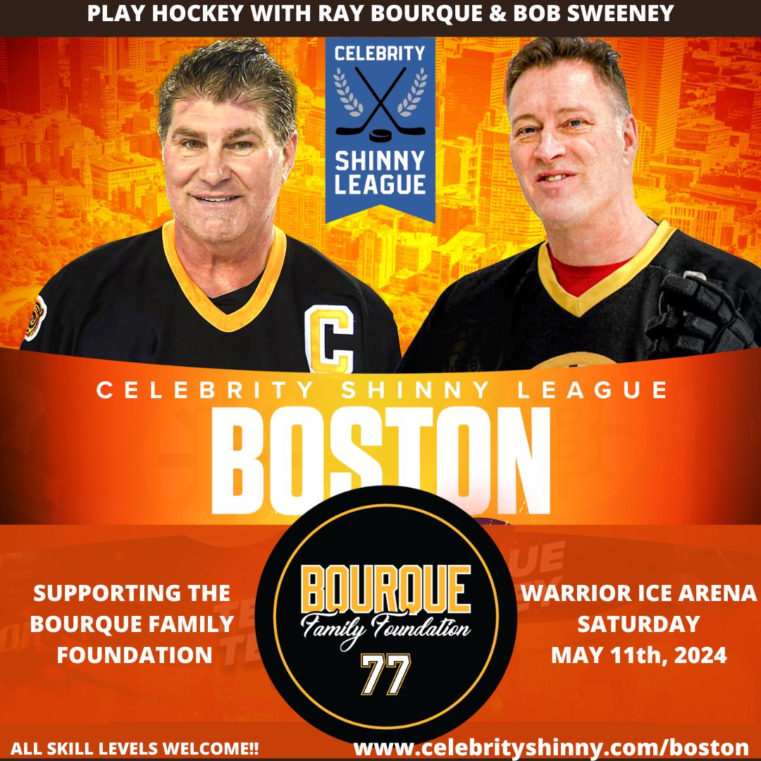Join Bob Sweeney and me on the ice on May 11th! We'll be at Warrior Ice Arena to skate with you. Visit celebrityshinny.com/boston to learn more and sign up. All skill levels welcome. See you there.