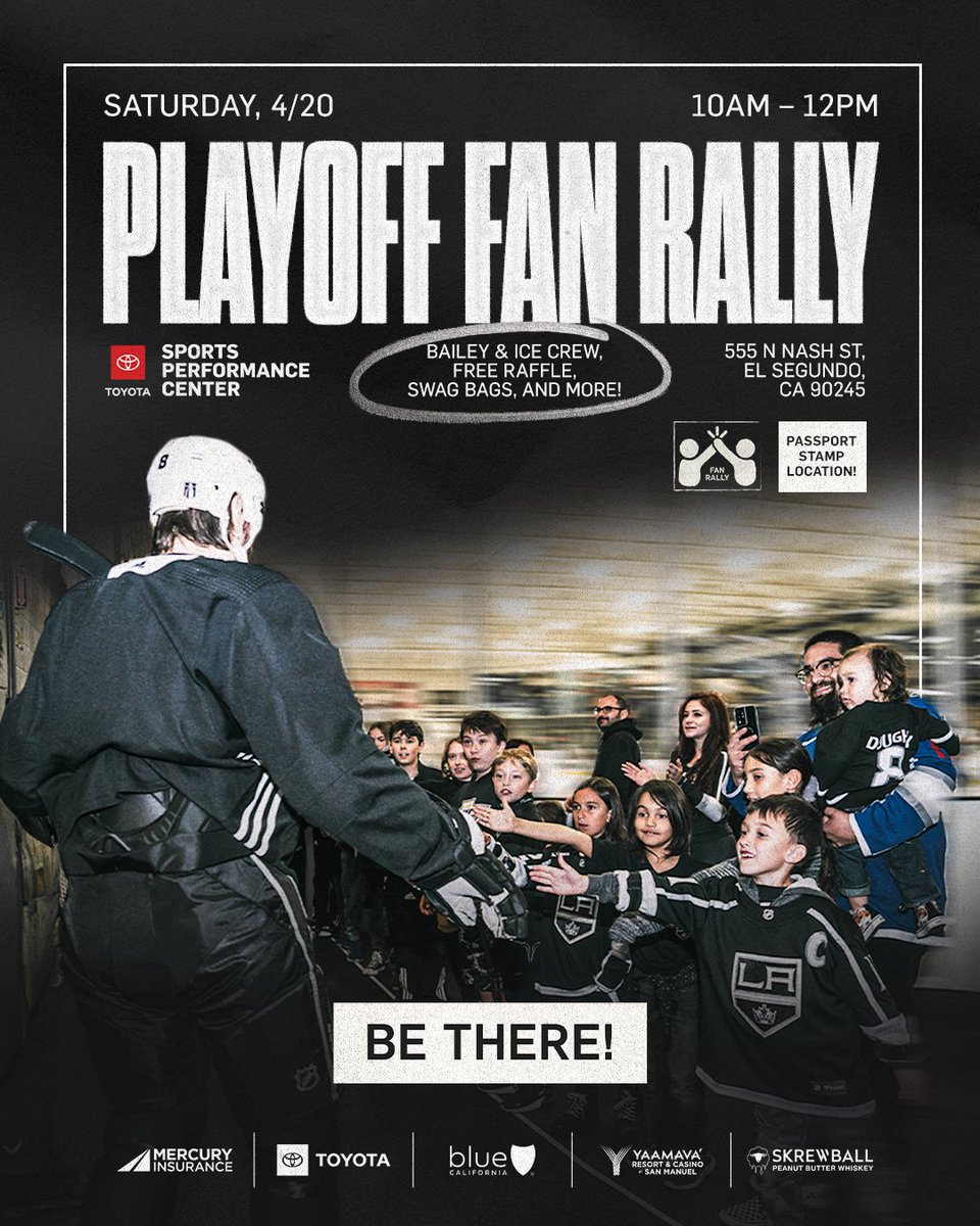 We need you there and we need you LOUD 🗣 Hype us up for the playoffs TOMORROW at our 2024 Stanley Cup Playoff Fan Rally! 🥳 📲 lakings.com/fanrally