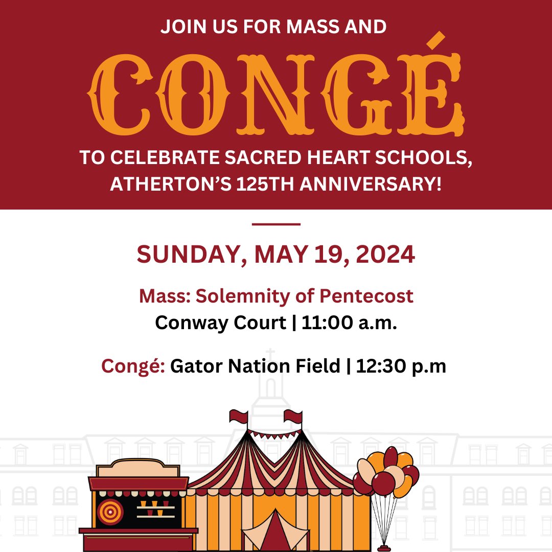 Mark your calendars! Let’s come together as a community for a special Mass followed by Congé, in celebration of our #125thanniversary ❤️🐊❤️