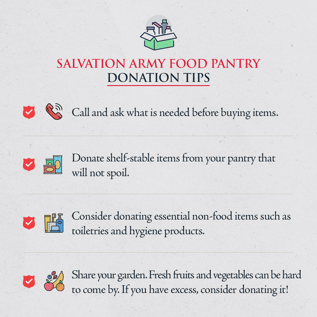 Give back to your community this #FoodPantryFriday and help us  stock our shelves! 🥫

Learn more here: salarmy.us/3Z6tYFA

#SalvationArmy  #DoingTheMostGood