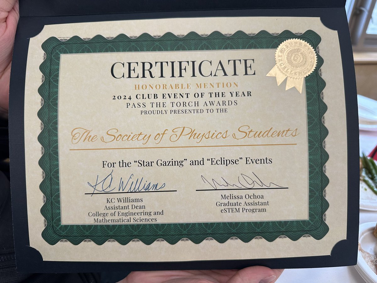 Pleased to be recognized for <a href="/uvmvermont/">University of Vermont</a> Club Event of the Year for viewing station for total eclipse on 4/8! <a href="/SPSNational/">SPS National</a>