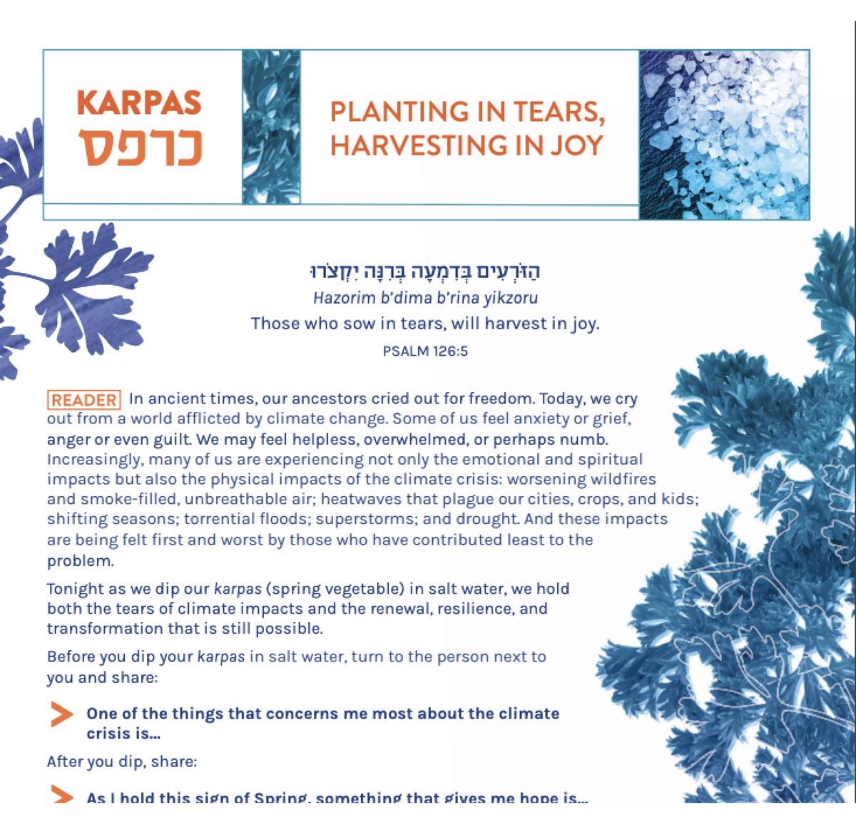 What lovely company we have in the list of Passover resources from @weareavodah! Bring a little climate spice to your Seder. Some parsley, perhaps? Shabbat Shalom, friends. avodah.net/passover/