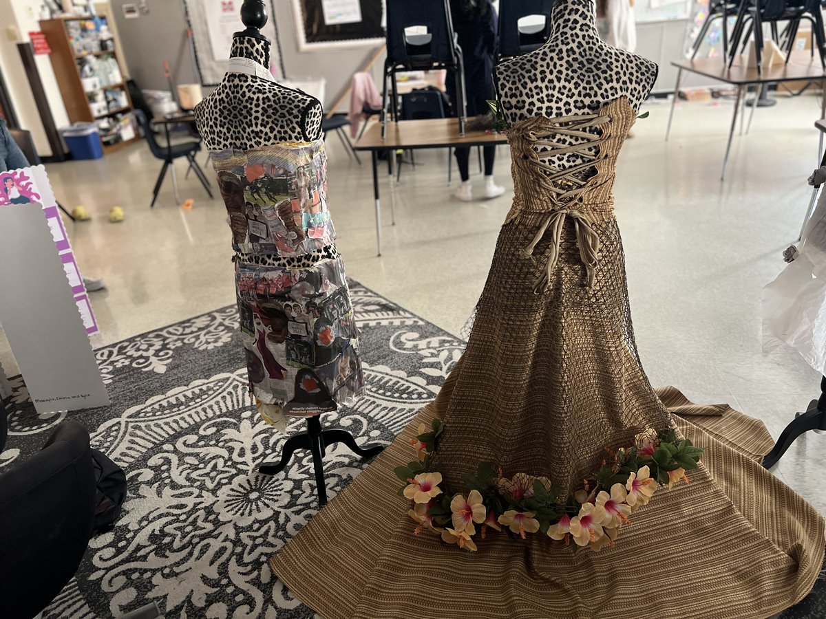 In Fashion Design 2, we crafted our own unique designs using materials like paper mache, leaves, fishnets, newspapers, flowers, and ribbons. How cute did these turn out?