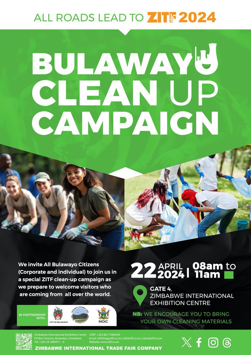 Join us for the #ZITF2024 Bulawayo clean up campaign as we welcome the international community to the City of Kings, #Bulawayo.