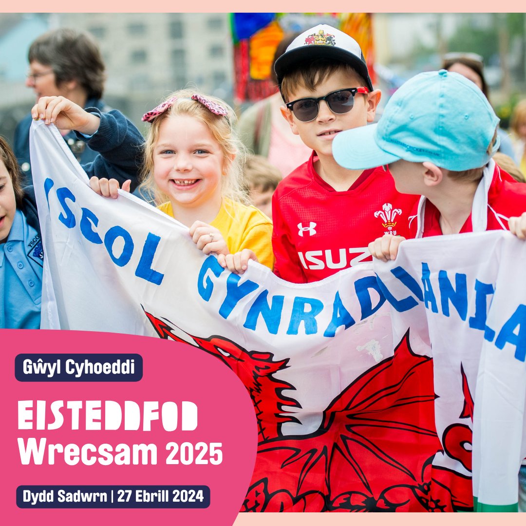 📣 Come and celebrate that the Eisteddfod is on its way to the Wrecsam area Summer 2025! 🌟#Steddfod2025 Proclamation takes places on Saturday the 27 April. There's a warm croeso for large and small groups to join us on our community procession: eisteddfod.cymru/gorymdaith-gym…