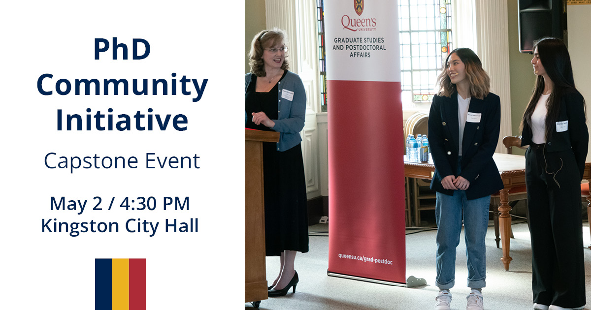 Come and celebrate Queen’s grad student’s volunteer work with the PhD-CI Capstone Event! Students have been partnering with organizations across Kingston to solve important issues. Register here: bit.ly/3WbPf1v