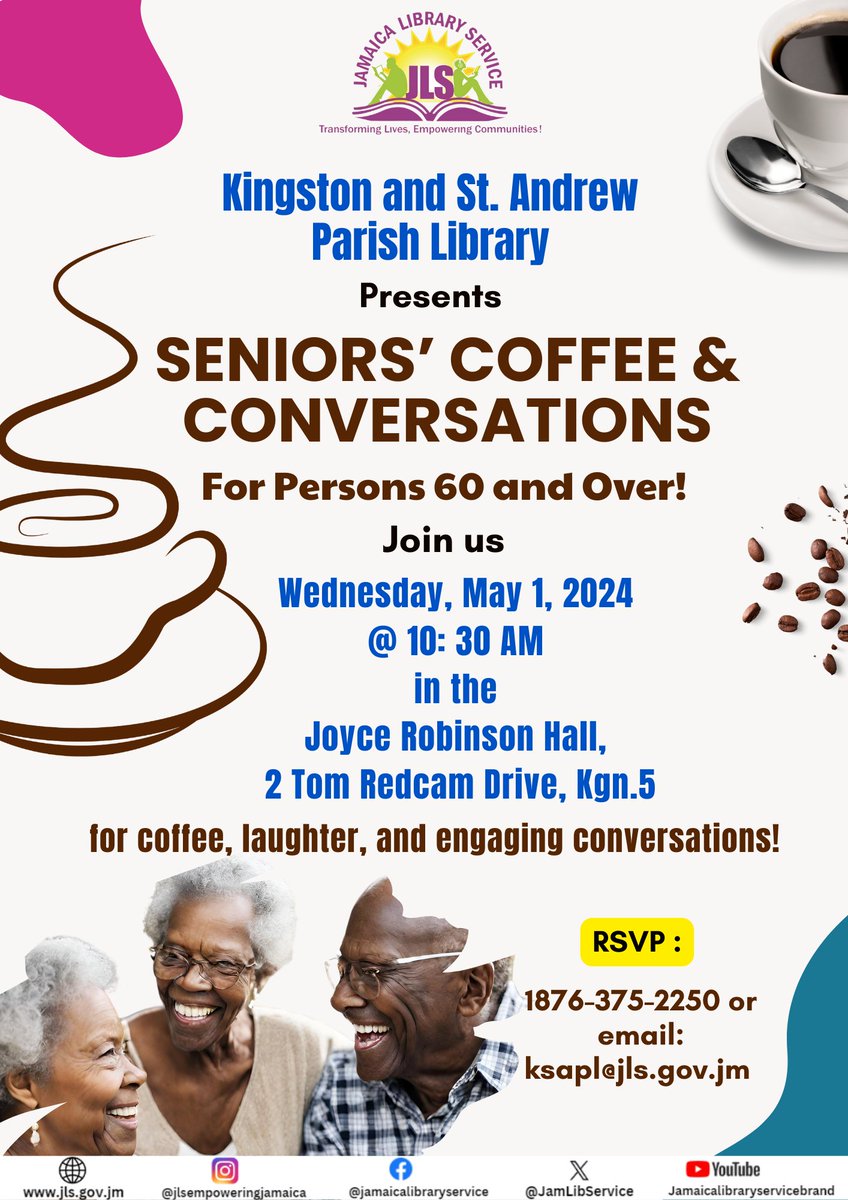 Keeping social connections becomes increasingly crucial as we get older. Seniors' Coffee and Conversations is designed to facilitate parish libraries being a hub for social networking, information sharing, recreation, and support for persons 60 and over.