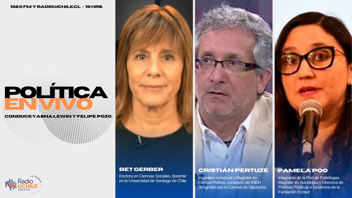 HOY en #PolíticaEnVivo, Felipe Pozo conversa con @betgerber, @pamela_poo y Cristián Pertuzé sobre polémica por la mesa directiva de la Cámara Baja, las relaciones de Chile con Venezuela y Argentina, las reformas al sistema político, y más. 📻 102.5 FM 💻 radio.uchile.cl