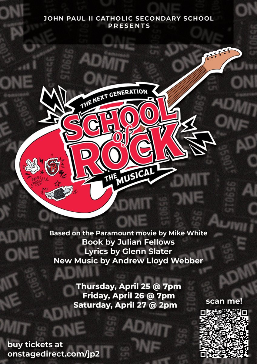 John Paul II Catholic Secondary School presents 'School of Rock' the musical. Buy tickets for April 25, 26 or 27 at onstagedirect.com/jp2 #WeAreLDCSB