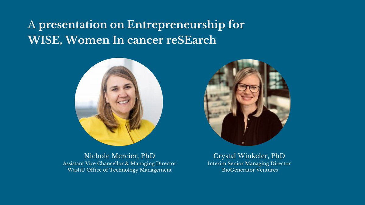 OTM continues its outreach to women faculty today with a presentation in tandem with @BioGeneratorSTL on Entrepreneurship to @SitemanCenter's WISE, Women In cancer reSEarch. Many thanks to @TheBALSAGroup @BioGeneratorSTL @CrystalWinkeler @SitemanCenter's PED program